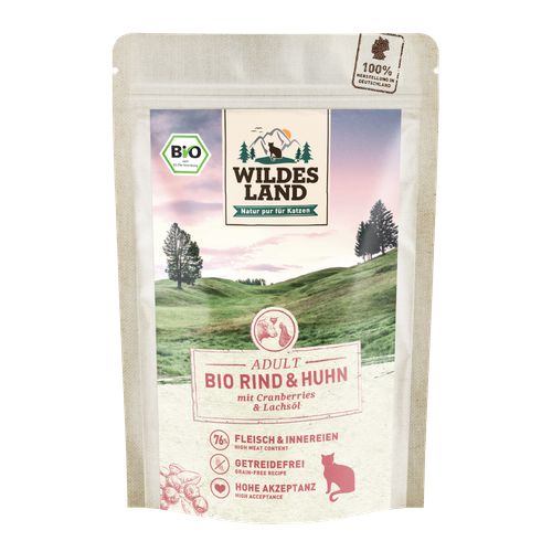 Wildes Land Feline Adult BIO boeuf et poulet avec cannberges 85g - MyStetho Veterinary
