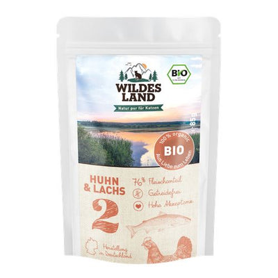 Wildes Land Feline Adult BIO poulet et saumon avec cannberges 85g - MyStetho Veterinary