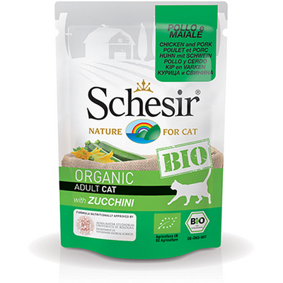 SCHESIR BIO CHAT 85G, POULET, PORC ET COURGETTE - MyStetho Veterinary