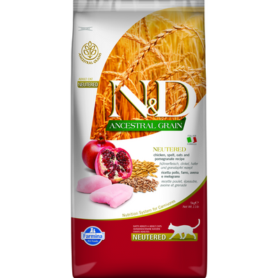 Farmina N&D Ancestral Grain Feline Adult Neutered Poulet & Grenade 5kg - MyStetho Veterinary