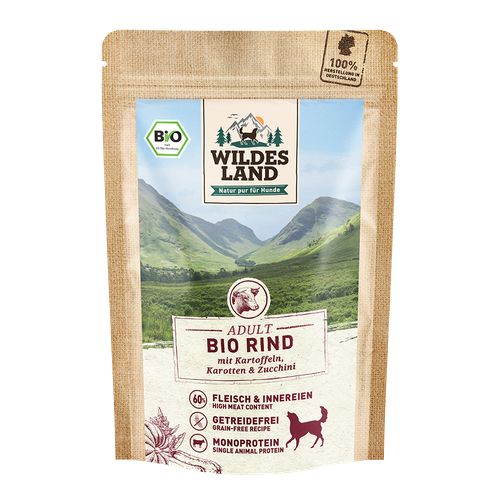 Wildes Land Canine Adult BIO boeuf avec pomme de terre & courgettes 125g - MyStetho Veterinary